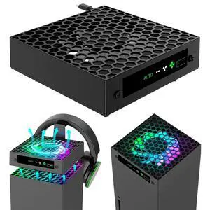 RGB Cooling Fan with Adjustable Speed for Series X ole Featuring Headset Holders and USB Port