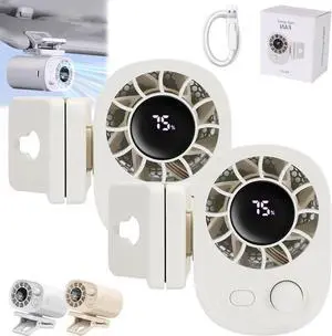 Car Clip On Fan with Led Display - 360° Rotation, 2025 1800mah Rechargeable Personal Fan, Portable Mini Cooling Fans for Bed, 100 Speeds Adjustable, for Home, Office, Camping, Travel (White, 2pcs)