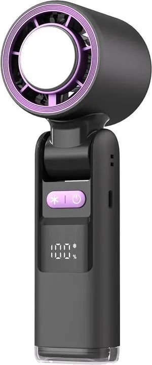 Portable Handheld Fan, 100-Speed, USB Rechargeable, LED Display, Black and Purple