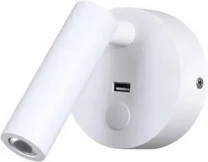 White,Hardwired Lamp to Reading Book Touch Dimmer Switch Sconces LED Bedside Reading Light USB Charger Focus Beam Home RV Boat