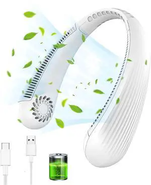 Portable Hanging Neck Sports Fan with 360° Cooling,Personal Bladeless Neck Fan,USB Rechargeable,3 Speeds Headphone Design Hands Free Mini Fans for Travel,for Work Home Low Noise (White)