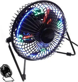 Gatuida Mini Desktop USB Portable LED Fan with Metal Frame Motor Temperature Message Display Quiet Cooling for Office Home Travel