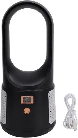 USB Desk Fan 6 Speeds Wind Quiet Portable Bladeless Cooling Fan with Power Display Home Office Bedroom (Black)