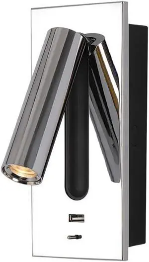 Modern LED Bedside Reading Lamp with USB Port and Fast Charging Adjustable Wall Mounted Reading Light in Warm White 3000k 5V 2.1A Black (Chrome 1)
