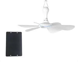 Outdoor Solar Ceiling Fan Camping Fan USB Speed Control Small Ceiling Fan Plug-in Resin Fan Blade Hollow Design with Hook Easy Disassembly Assembly White 5w/6w/10w