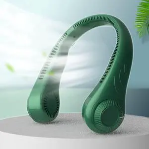 Leafless Sport Hanging Neck Fan, USB Rechargeable Portable Neckband Fan, Mini Lazy Fan Hands Free with 3 Speeds, Air Cooler Wearable Fan for Office Travel Camping Green