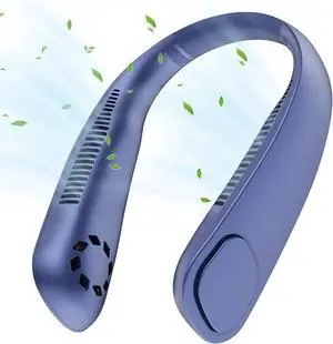 Portable Bladeless Neckband Fan, 9000 mAh USB Rechargeable Neck Fan, Mini Silent Hanging Cooling Fan Hands Free, 3 Wind Speed, Personal Air Conditioner for Outdoor Sport Travel Blue