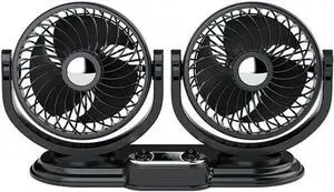 Car Dashboard Cooling Fan,Electric Dual Head 2 Speed Fan 360°Rotatable Adjustable Air Circulator Fan Portable Vehicle Fan with Independent Switch for Most Cars,Plugs into USB