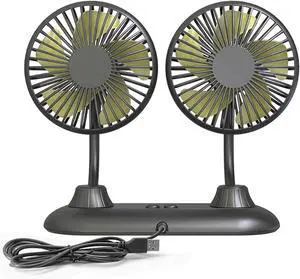 Fans For Backseat Kids, Dual Head Car Fans That Blow Cold Air, Cooling USB Back Seat 3 Speed 360 Degree Rotatable Headrest Fan, Adjustable Clip Vehicles Rear Seat Air Fan For Sedan SUV RV(B)