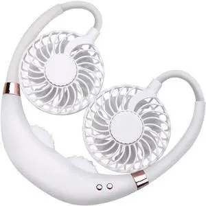 Portable Neck Fan, Wearable Fan USB Rechargeable 3 Speeds, 360° Adjustable for Outdoor Travel Office Home (Color : White)