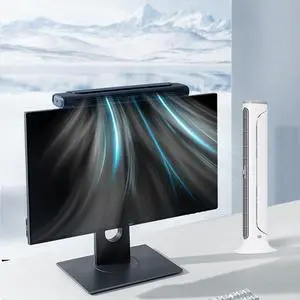 Monitor Clip On Fan, Bladeless Computer Fan Personal Cooling Fan for Office, Quiet USB Desk Fan Small Tower Fan for Desk, Suitable for Flat and Curved Monitor, Laptop (Color : Blue)