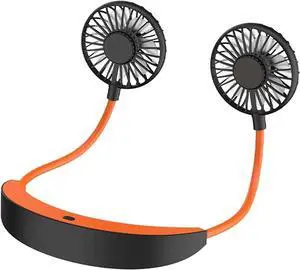 Hanging Neck Fan, Hands-Free Fan Necklace USB Charged Mini Fan Portable USB Personal Fan with USB Cable 4 Speeds and 360 Degree Rotation for Outdoor Sport Low Noise Design (Color : Orange)