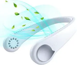 Leafless Neck Hanging Fan, Mini USB Personal Neckband Fan, Portable Sports Lazy Neck Fan, Air Cooler Wearable with 3 Speeds, Bladeless Fan Hands Free for Outdoor Office Travel White