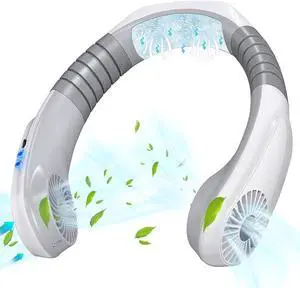 Portable Hanging Neck Fan, Hands Free Neckband Cooling Fan with 3 Wind Speeds, USB Rechargeable Quiet Neck Cooler, Personal Air Conditioner for Outdoor Sports Indoor Office, 1800mAh*2 White