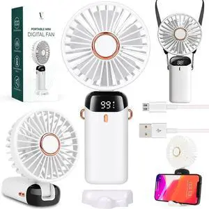 Powerful Mini Fan with Digital Display & 5 Speed Settings  3 in 1 Handheld, Neck & Desk Fan with 90° Adjustable Head | Portable Mini Fan with 4000mAH Battery | Rechargeable Fan for Home, Office
