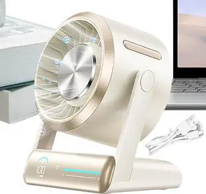 Quiet Desk Fan - Electric Small Fan - Rechargeable Digital Display | Air Circulator | Ultra Quiet Rechargeable With Clear Digital And 100 Speeds | Perfect Portable Travel Accessory For Home | Off
