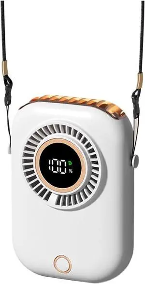 7 Colour Hang Neck Fan Portable Lights Intelligent Digital Display Colorful Atmosphere Five Gears Is Adjustable(Pearl White)