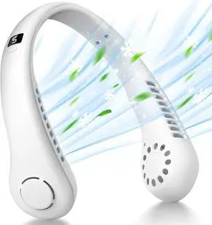 Portable Neck Fan 5 Gear Portable Leafless Digital Display Hanging Neck 2600mAh Large Capacity Rechargeable Fan 360° Cooling Wearable Mini Fan for Men Women Kids Home Office Travel Outdoor (White)