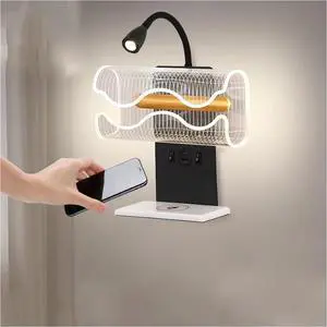 Rotating LED Bedside Lamp with Warm Light, Wireless Phone Charging, Reading Light Function