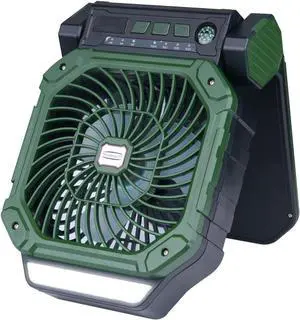 Rechargeable Outdoor Fan With Solar Panel LED Light 4Wind Speed 3Brightness Light Timer For Camping Fishing Traveling Outdoor Battery Operated Fan With Timer Function