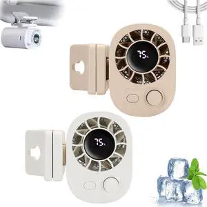 Joytutu Car Clip on Fan with LED Display - 360° Rotation, Cars Seat Cooling Fans, USB Rechargeable Powerful Cooling Fan, Strong Clip Design, Instant Summer Cooling for Cars (White+Apricot)