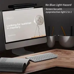 Computer Monitor Fan, Personal Fan with Wide Cooling Reach, Adjustable Air Outlet 45°, Adjustable Brightness and Color Temperature, Strong Wind Quiet Personal USB Small Fan for Laptops, Desktop