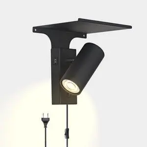 Black LED Wall Lamp with Switch & Plug - Rotatable 270°, USB Charging, Adjustable Reading Light for Living Room, Bedroom, Office