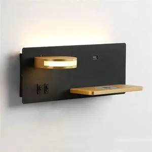 11 W LED Indoor Wall Light with 2 Switches, Includes USB Port and Qi Wireless Charger, Warm White 3000 K Bedside Table with 360° Adjustable 5 W Reading Lamp for Bedroom, Living Room,