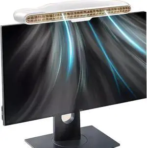 OVARIA Clip On Monitor Fan, Personal Cooling Fan for Computer, 3 Wind Speeds, 30cm Long Air Outlet, Quiet USB Bladeless Fan, for Flat and Curved Monitor, Laptop(Color:White)