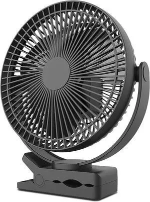 10000mAh 8-Inch Rechargeable Battery Operated Clip on Fan, 4 Speeds Fast Aiflow USB Fan, Sturdy Clamp Portable for Outdoor Camper Golf Cart or Indoor Gym Treadmill Personal Office Desk - Black