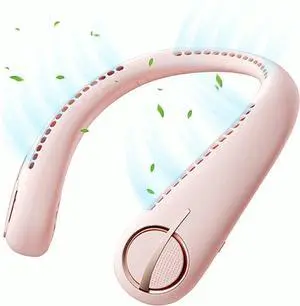Bladeless Neck Hanging Fan Portable, Negative Ion Neckband Fan Leafless, Mini Cooling Fan USB Hands Free with 3 Speeds, Air Cooler Personal for Sport Outdoor Traveling Summer Gift Pink