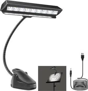 Dual Head Reading Lamp with 28 LEDs, 360° Flexible Neck Lights for Music Stand, 3 Levels Brightness, USB and Battery, Book Light Lamps for Computer Hiking Piano, Black