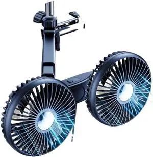 Dual Head Fan Mount Back Fit For Seat With 3 Wind Speeds Extension Arm Adjustable Summer Air Cooling Fan With 2 Hidden Hooks(Plug-in Style)