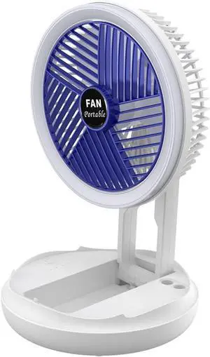 Retractable and Foldable Hanging Cooling Fan, Rechargeable Portable Fan,360° Rotation & 4 Speeds Strong Wind Portable Fan, for Golf Cart Camping Tent Office Desk (Blue)