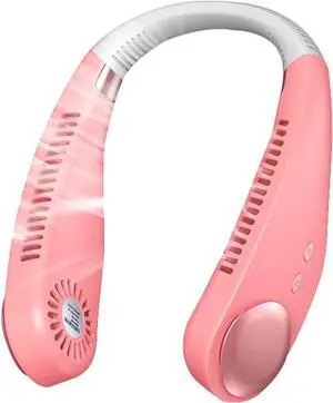 Necklace Fan, Bladeless Wearable Fan Outdoor Sports Portable Cooling Neck Fan USB Fan,Mobile Charging Fan with Colorful Lights,Black (Pink)