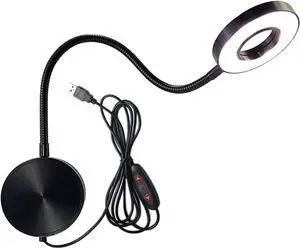 LED Gooseneck Reading Lamp Dimmable, 5W Wall Mounted Reading Lights Aluminum USB Wall Lamp Light with Switch and Cable 1.9M, Touch Reading Light for Bedrooms, Children's Rooms,Black