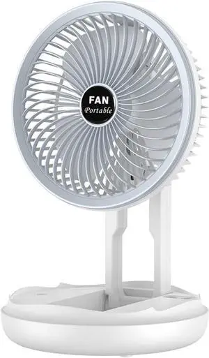 Retractable and Foldable Hanging Cooling Fan, Rechargeable Portable Fan,360° Rotation & 4 Speeds Strong Wind Portable Fan, for Golf Cart Camping Tent Office Desk (White)