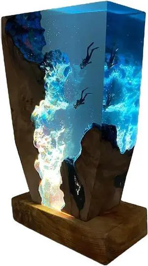 Home Decor Epoxy Lamp Handmade Resin Crafts Divers Night Light Microlandscape Table Lamp Unique Ornament (6 * 4 Inch)