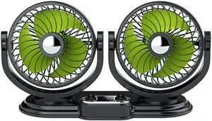 Car Dashboard Cooling Fan,Electric Dual Head 2 Speed Fan 360°Rotatable Adjustable Air Circulator Fan Portable Vehicle Fan with Independent Switch for Most Cars,Plugs into 12V Cigarette Lighter