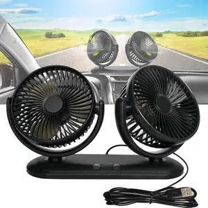 Adjustable Car Cool Fan, Dual Head Design, 2-speed Adjustable, 360° Rotating Portable Car Fan,12V Cigarette Lighter Powered, Suitable For Caravan, Sedan, SUV.