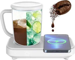 Mug Warmer and Cooler, Up to 130 Or Down to 40 Temperature Control Heated Coffee Mug, Keep Coffee Hot All Day Smart Electric Thermal MugWhite,