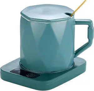 Green Mug Warmer Set with 55°C Ceramic Temperature Control, Heating Pad, Key Button Activation, Gift Box Included