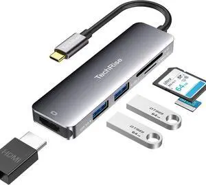 TechRise 5-in-1 USB C Hub Multiport Adapter with USB 3.0 Ports SD/TF Card Reader, USB C to HDMI Adapter(4K@30Hz), USB C Hub Compatible with MacBook Pro, USB C Laptops and Other Type C Devices