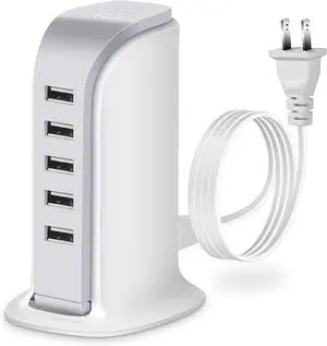 5-Port USB Hub,Data USB Hub with Cable,Multi USB Port Expander for Home, Office, Dorm Essentials,White