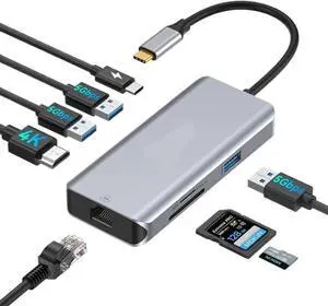 8 in 1 USB C Hub Adapter Docking Station Compatible with Pro Air Laptop Features 4K30Hz HDMI USB 3 0 RJ45 SD SD PD3 0