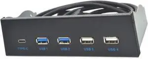 Black, 513699,5.25 inch Usb3.1 Gen2 Front Panel USB Hub 2 Ports Usb3.0+2 Ports Usb2.0+1 Port Type-C with Type-E Connector,