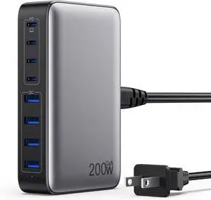 USB C Charger 300W Docking Station, Multi Ports Fast Charging USB-C Hub,PD 100W Laptop Charging Adapter (Silver, 200W)