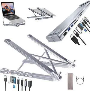 8-in-1 USB-C Laptop Stand, USB C Laptop Docking Station Stand with 4k HDMI, 100w PD, USB 3.0, SD/TF, Ergonomic Elevation with 8 Essential Ports (White)