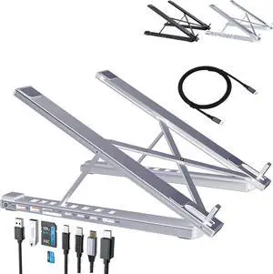 8-in-1 USB-C Laptop Stand, 8 in 1 USB C Hub with Docking Station, 4K HDMI, 2 USB 3.0, PD 100W (Silver)