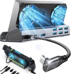 Docking Station for Steam Deck and ROG Ally with Dual Cooling Fans, 9 in 1 USB C Hub with 4K 60Hz HDMI 2.0, Gigabit Ethernet, 6 USB Ports, 100W PD Charging for Gaming Consoles